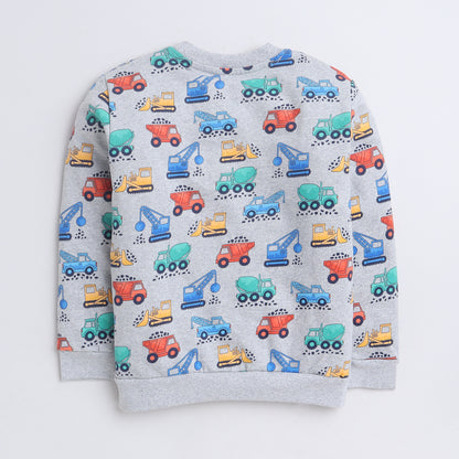 Unisex Kids Sweatshirt – Grey with Colorful Vehicle Print