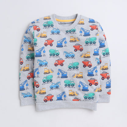 Unisex Kids Sweatshirt – Grey with Colorful Vehicle Print