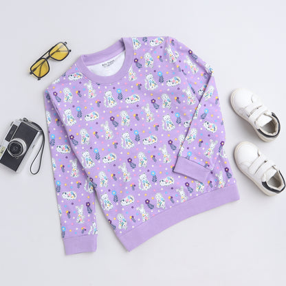 Unisex Kids Sweatshirt – Lavender with Cute Animal Print