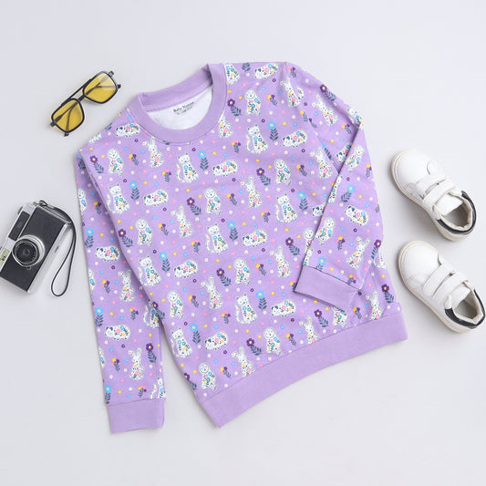 Unisex Kids Sweatshirt – Lavender with Cute Animal Print