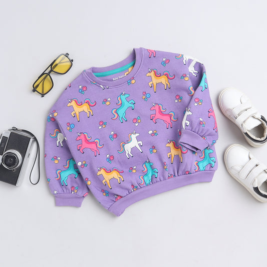 Girls Sweatshirt – Lavender with Colorful Unicorn Print