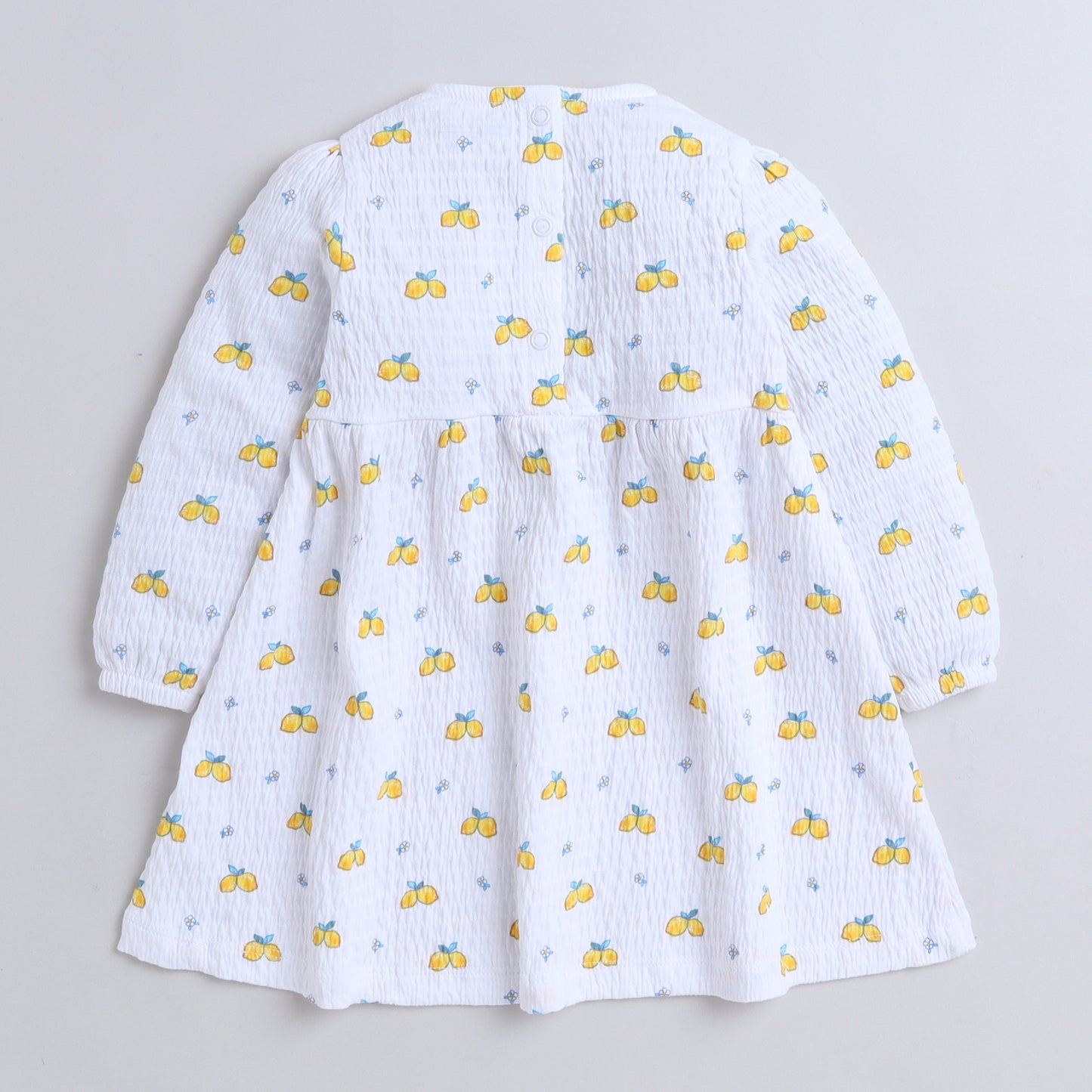 Girls White Cotton Frock with Lemon Print