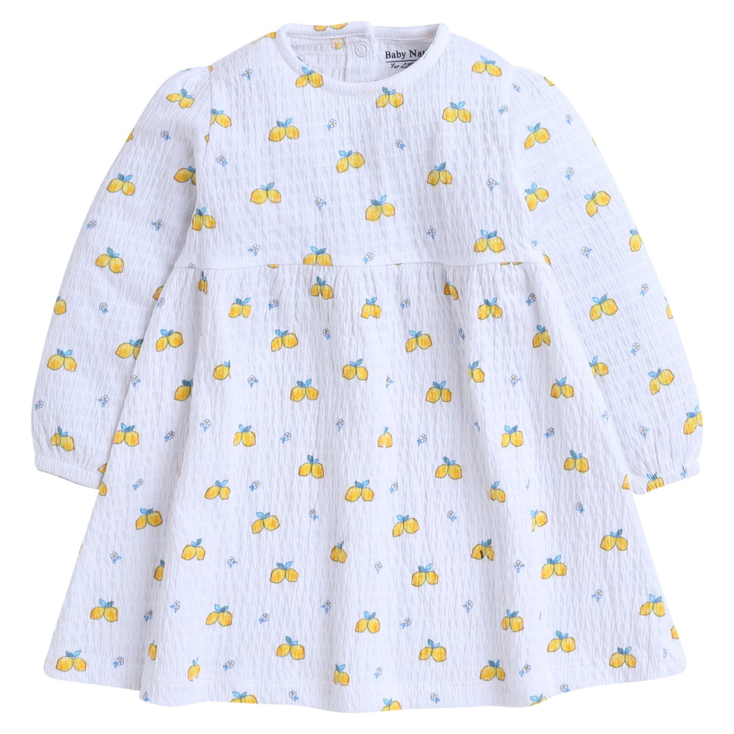 Girls White Cotton Frock with Lemon Print