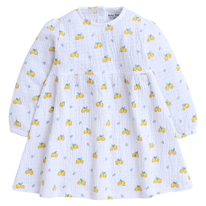 Girls White Cotton Frock with Lemon Print