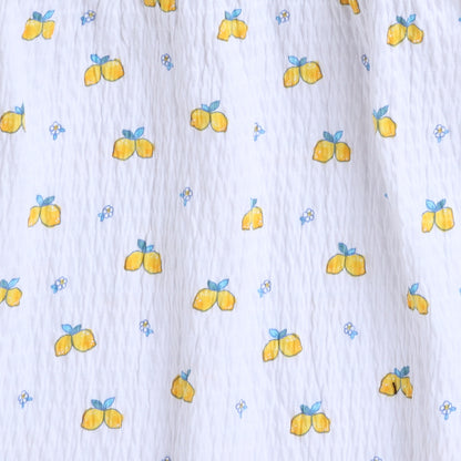 Girls White Cotton Frock with Lemon Print