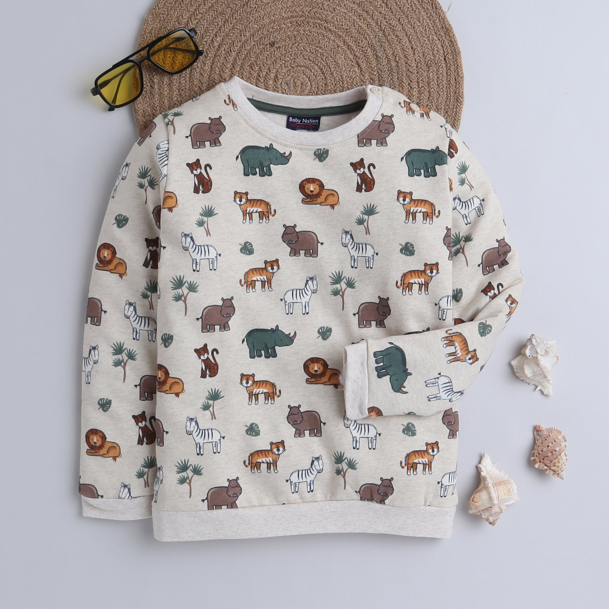 Unisex Kids Safari Animal Print Sweatshirt – Beige