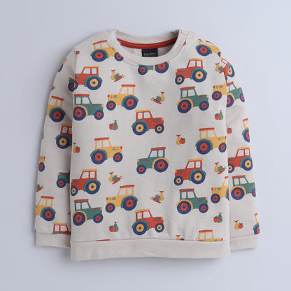 Unisex Kids Tractor Print Sweatshirt – Beige