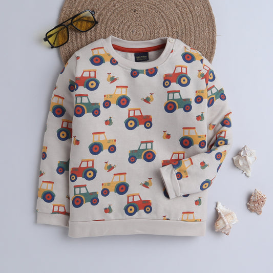 Unisex Kids Tractor Print Sweatshirt – Beige
