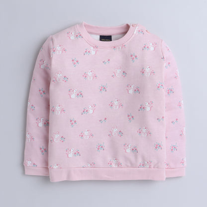 Unisex Kids Mouse & Floral Print Sweatshirt – Pink