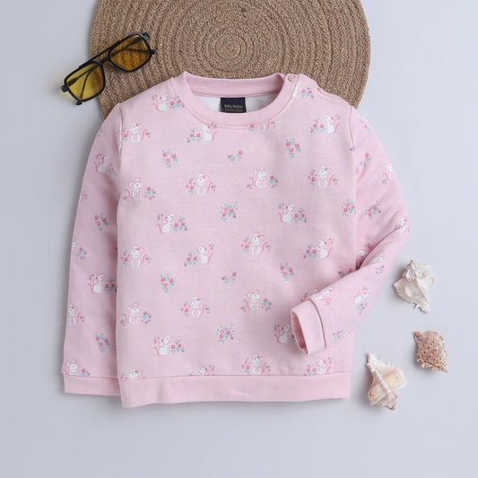 Unisex Kids Mouse & Floral Print Sweatshirt – Pink