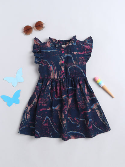 Girls Printed Woven Frock- Purple