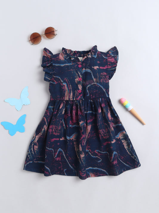 Girls Printed Woven Frock- Purple