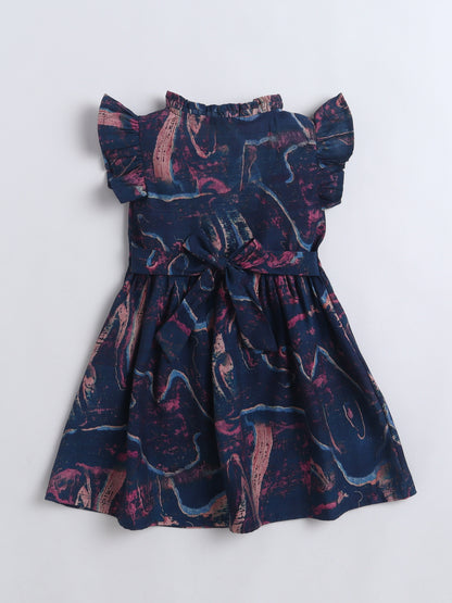 Girls Printed Woven Frock- Purple
