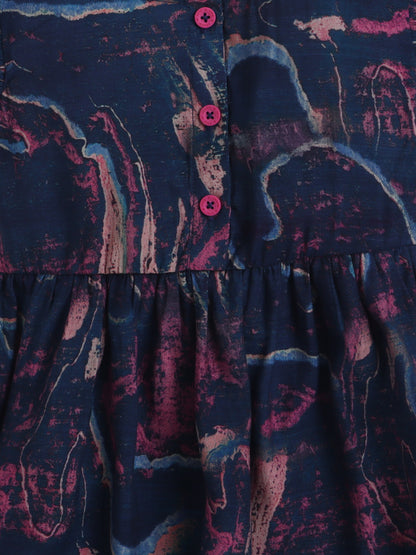 Girls Printed Woven Frock- Purple