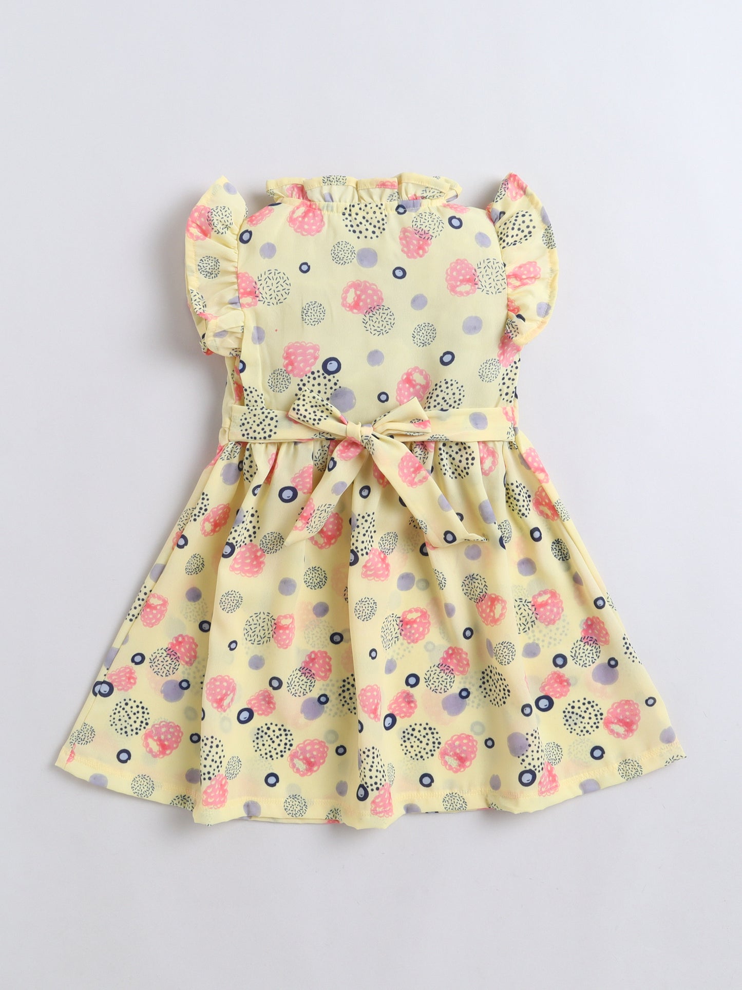Girls Printed Fit & Flare Dress | Poly Rayon Casual Frock - Yellow