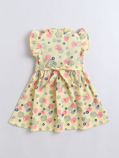 Girls Printed Fit & Flare Dress | Poly Rayon Casual Frock - Yellow
