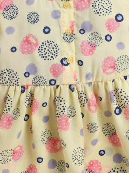 Girls Printed Fit & Flare Dress | Poly Rayon Casual Frock - Yellow