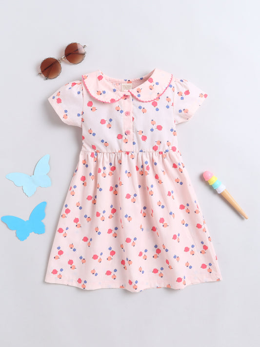Girls Peter Pan Collar Woven Frock- Pink