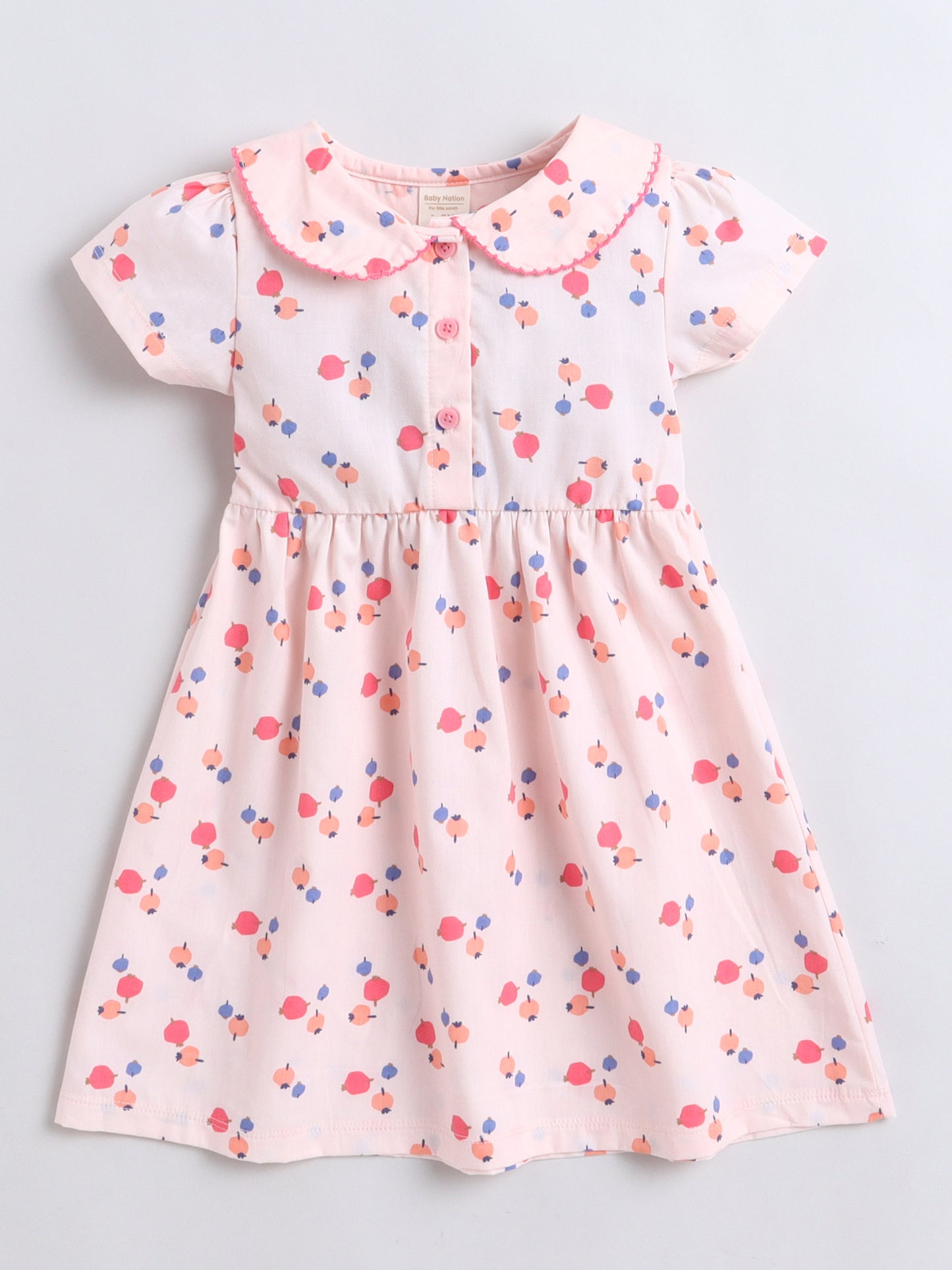 Girls Peter Pan Collar Woven Frock- Pink