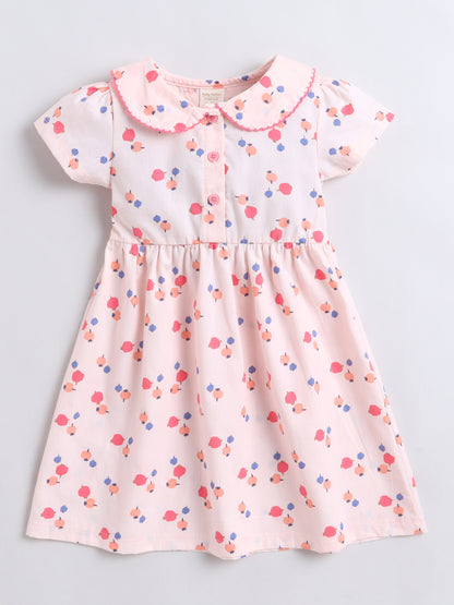 Girls Peter Pan Collar Woven Frock- Pink