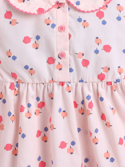 Girls Peter Pan Collar Woven Frock- Pink