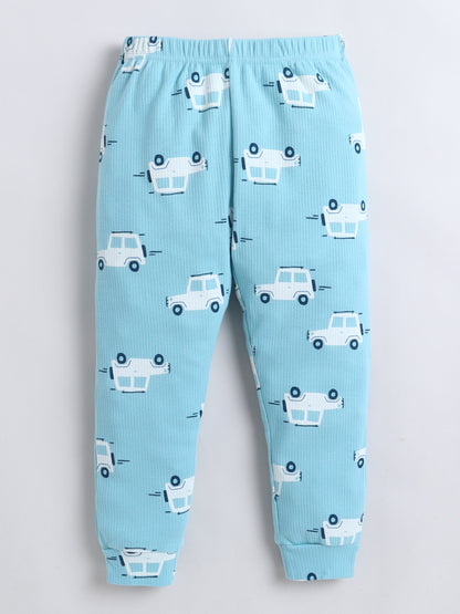 Baby Nation Kids Printed Cotton Night Suit Set - Blue Car AOP