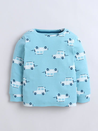 Baby Nation Kids Printed Cotton Night Suit Set - Blue Car AOP