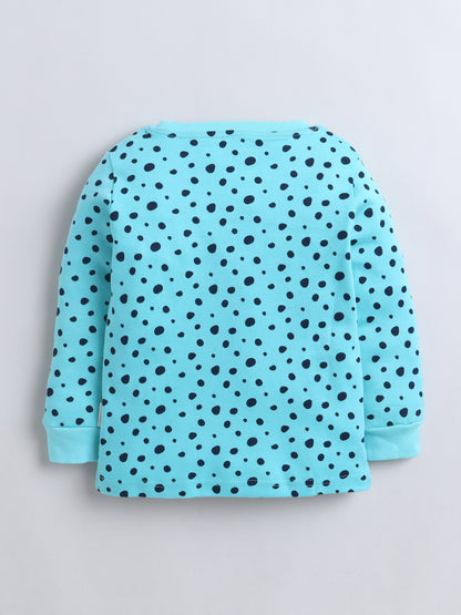 Baby Nation Kids Printed Cotton Night Suit Set - Cyan Polka Dot