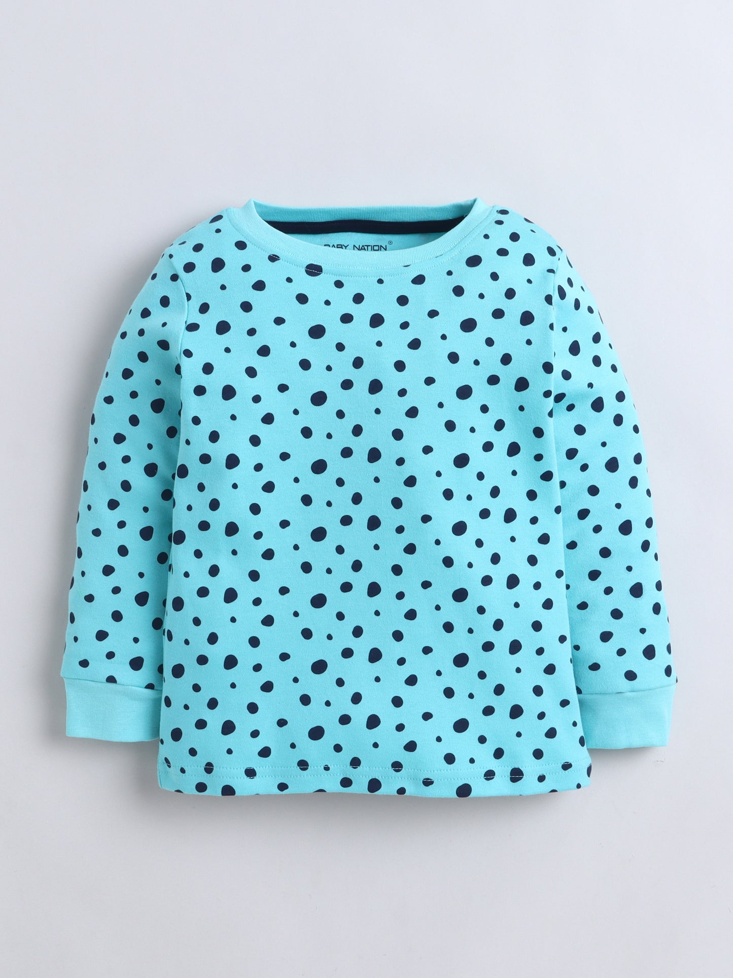 Baby Nation Kids Printed Cotton Night Suit Set - Cyan Polka Dot