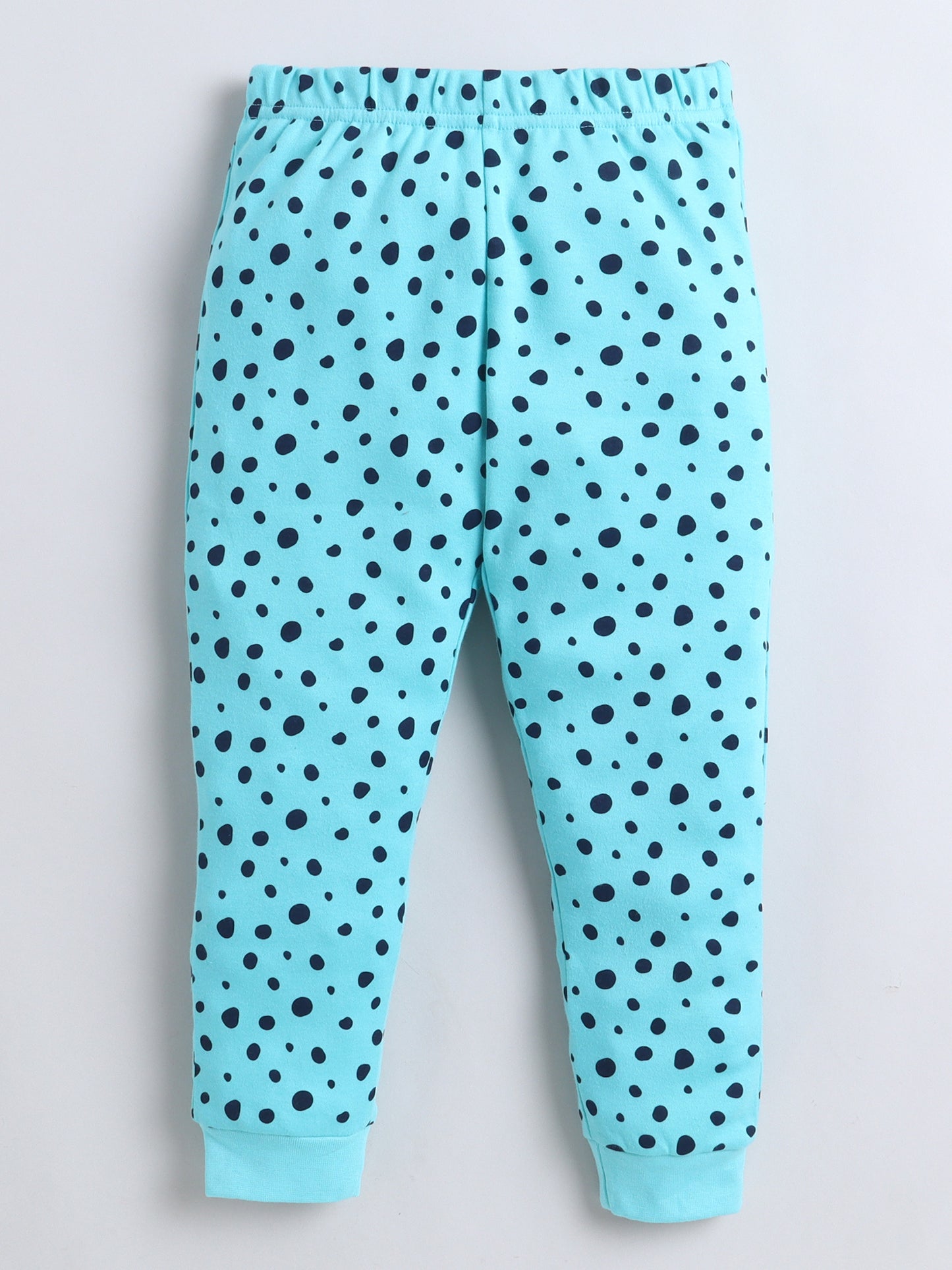 Baby Nation Kids Printed Cotton Night Suit Set - Cyan Polka Dot