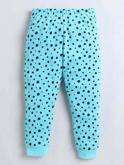Baby Nation Kids Printed Cotton Night Suit Set - Cyan Polka Dot