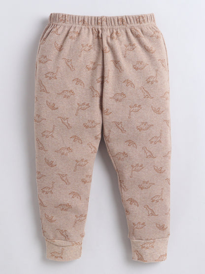 Baby Nation Kids Printed Cotton Night Suit Set - Brown Dino