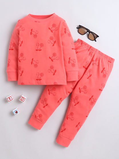 Baby Nation Kids Printed Cotton Night Suit Set - Orange AOP