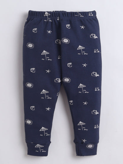Baby Nation Kids Printed Cotton Night Suit Set - Navy Sea AOP