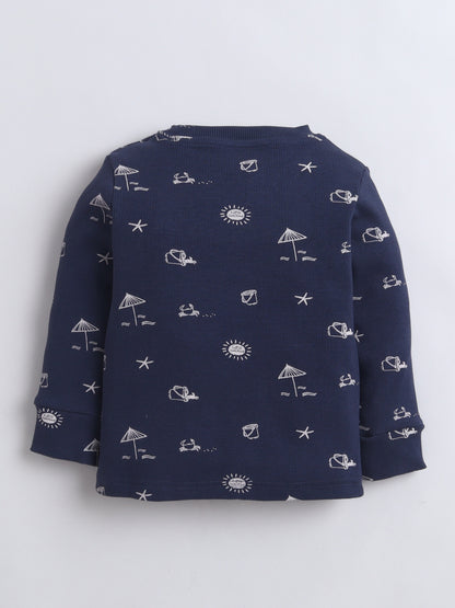 Baby Nation Kids Printed Cotton Night Suit Set - Navy Sea AOP