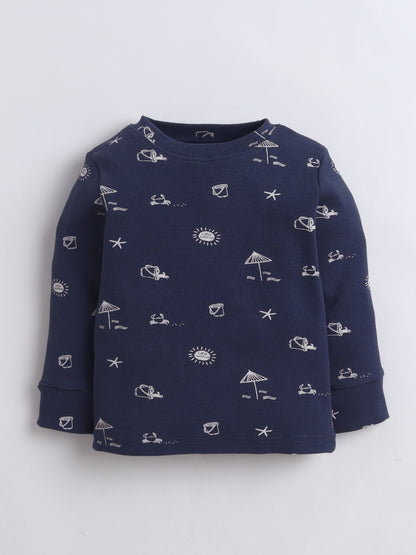 Baby Nation Kids Printed Cotton Night Suit Set - Navy Sea AOP