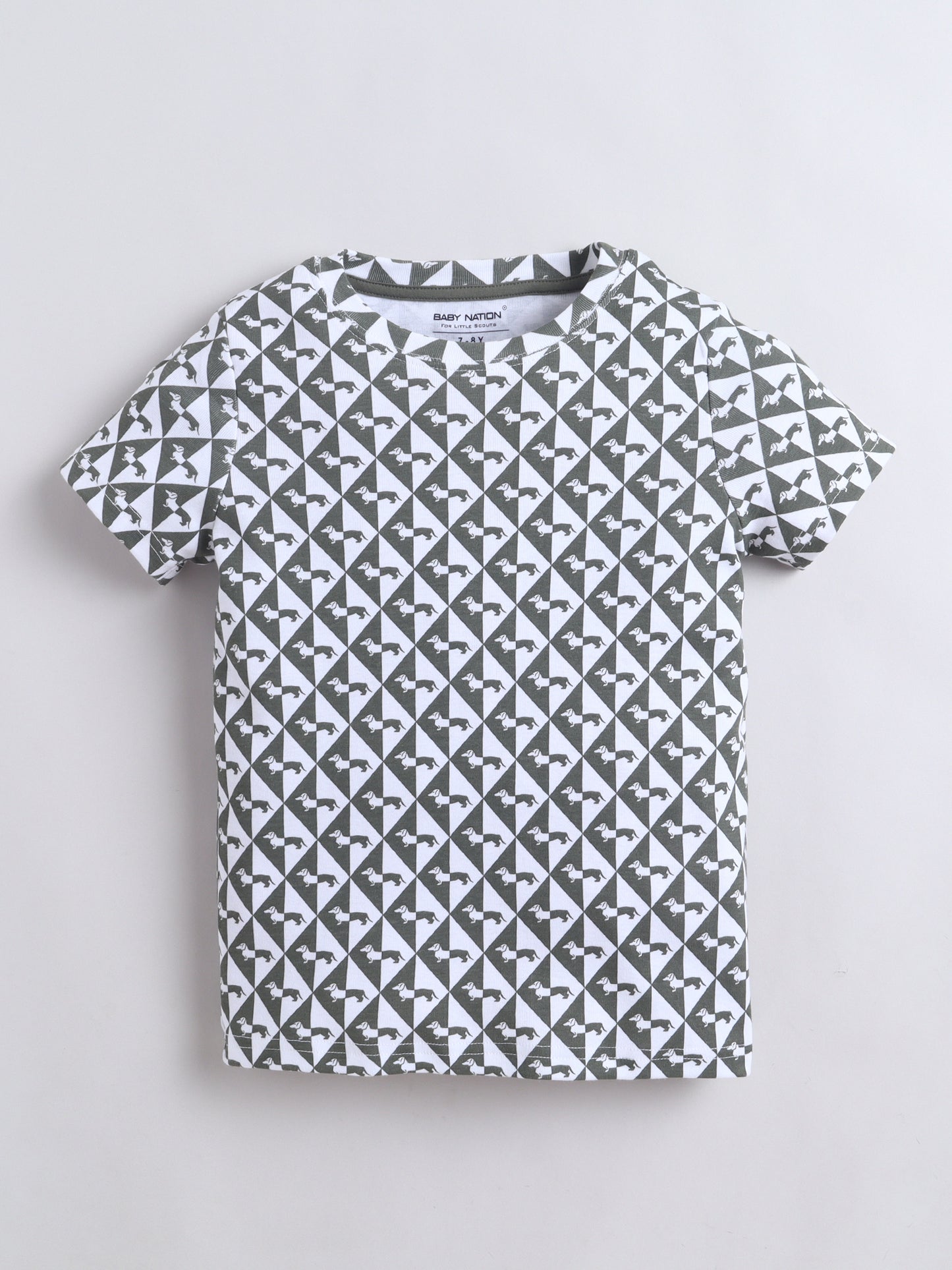 Baby Nation Cotton Knit Half Sleeves Dog Printed Coordinating Shorts Set - Charcoal Grey