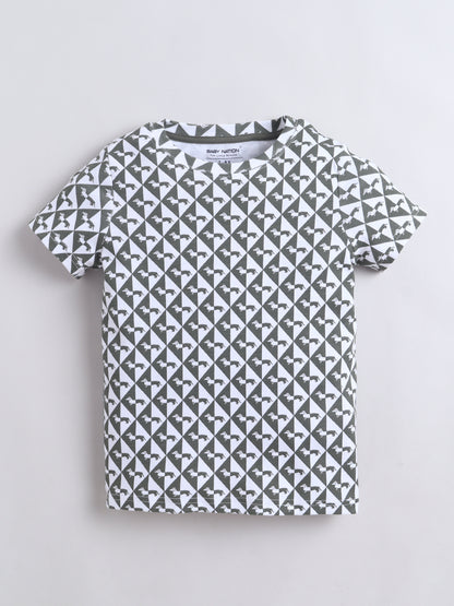 Baby Nation Cotton Knit Half Sleeves Dog Printed Coordinating Shorts Set - Charcoal Grey