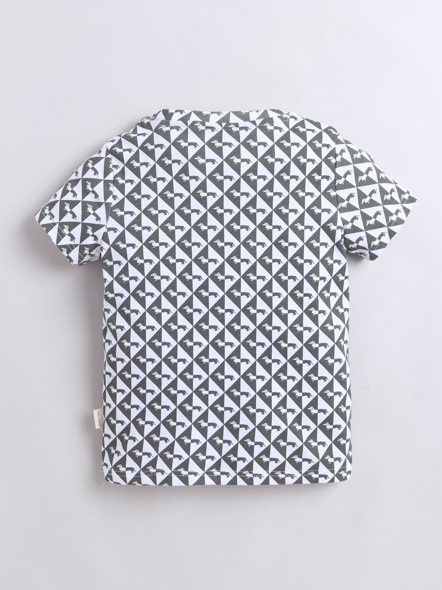 Baby Nation Cotton Knit Half Sleeves Dog Printed Coordinating Shorts Set - Charcoal Grey