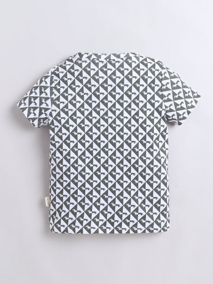 Baby Nation Cotton Knit Half Sleeves Dog Printed Coordinating Shorts Set - Charcoal Grey
