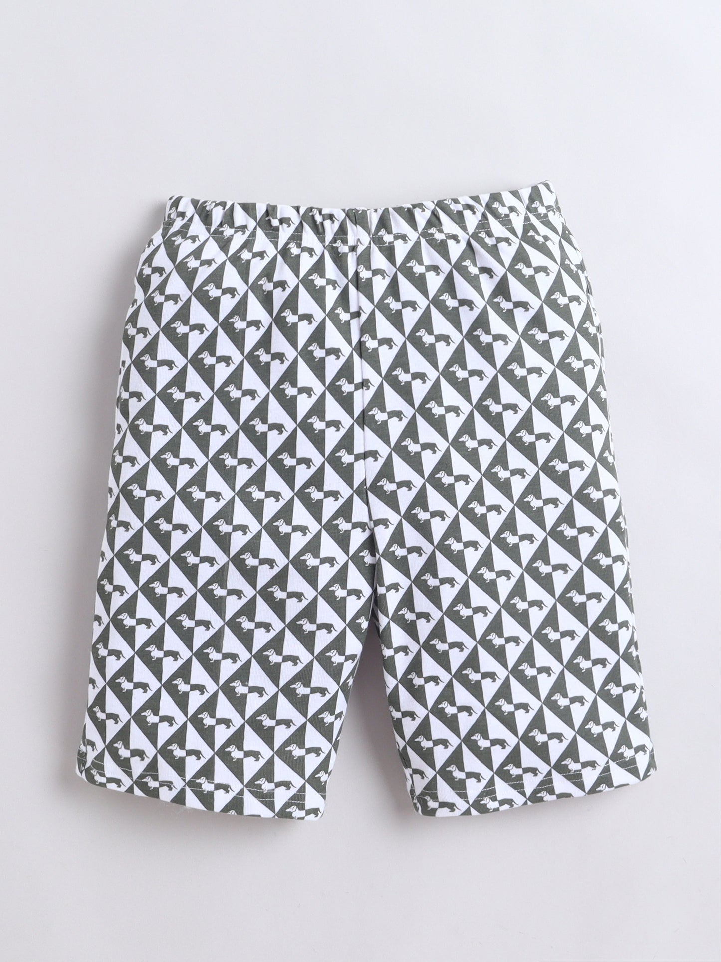 Baby Nation Cotton Knit Half Sleeves Dog Printed Coordinating Shorts Set - Charcoal Grey