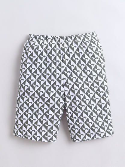Baby Nation Cotton Knit Half Sleeves Dog Printed Coordinating Shorts Set - Charcoal Grey