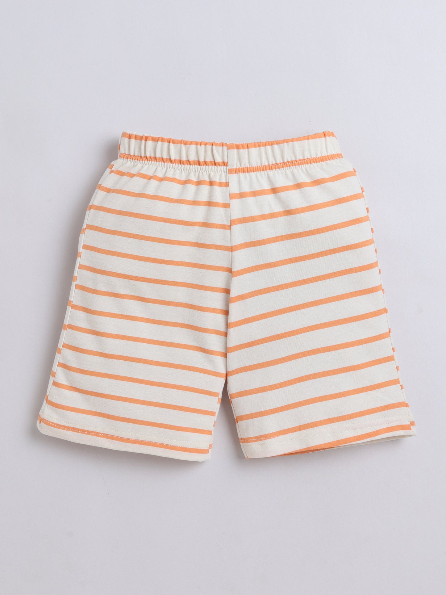 Baby Nation Cotton Knit Half Sleeve Coord Short Set - Orange Stripes