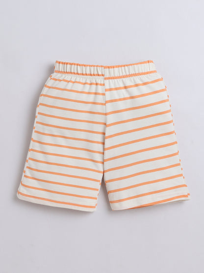 Baby Nation Cotton Knit Half Sleeve Coord Short Set - Orange Stripes