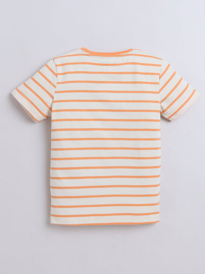 Baby Nation Cotton Knit Half Sleeve Coord Short Set - Orange Stripes