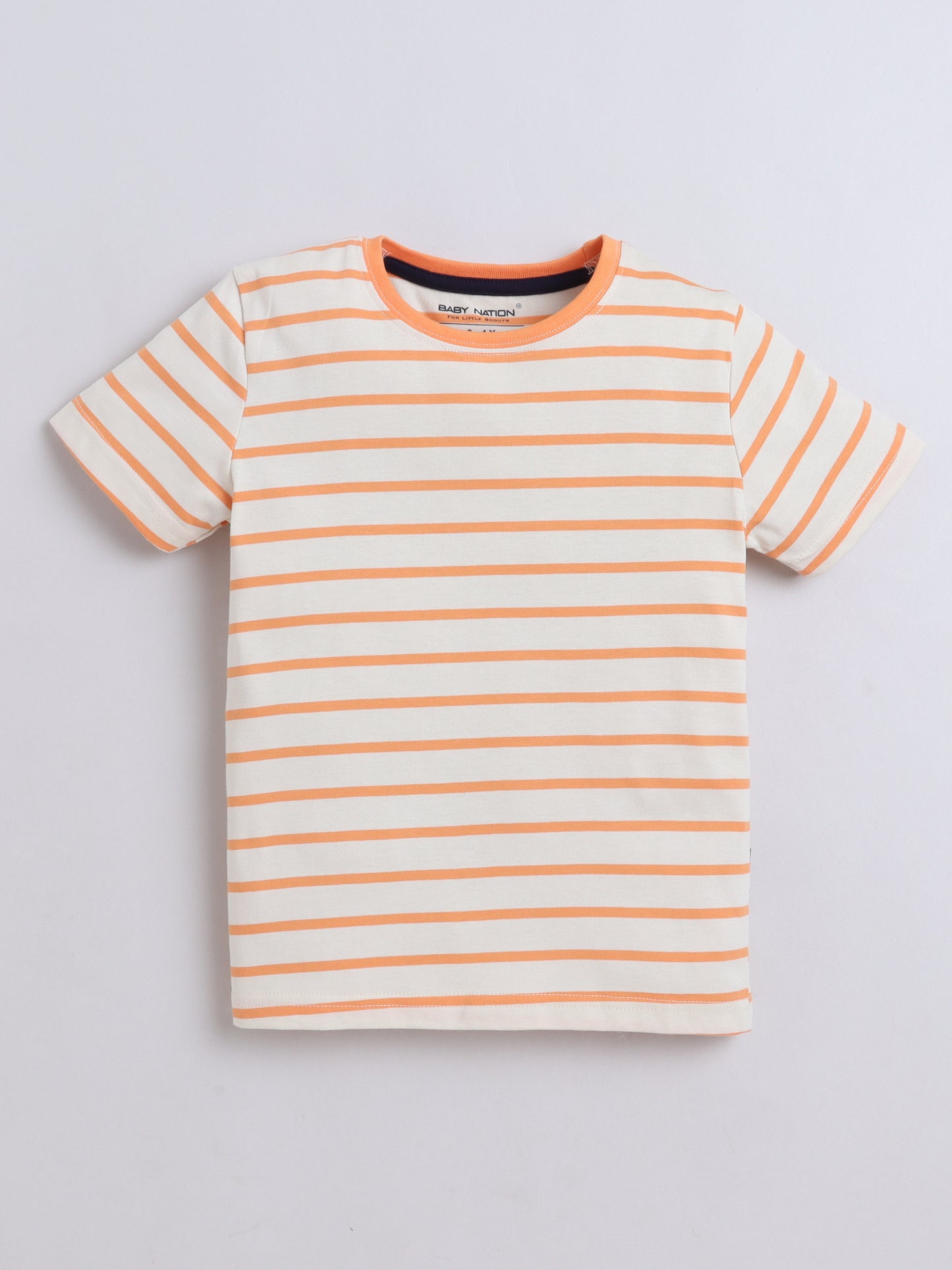 Baby Nation Cotton Knit Half Sleeve Coord Short Set - Orange Stripes