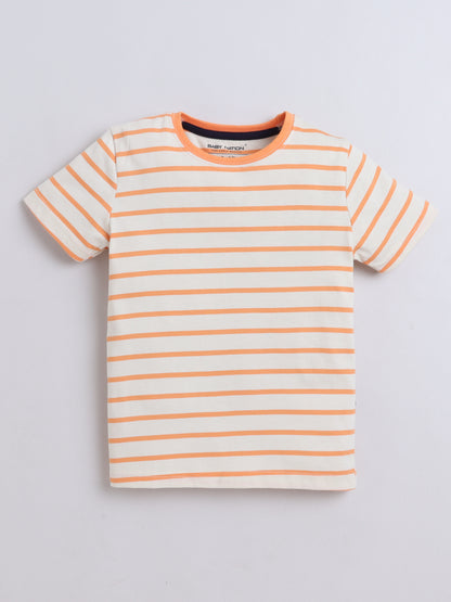 Baby Nation Cotton Knit Half Sleeve Coord Short Set - Orange Stripes