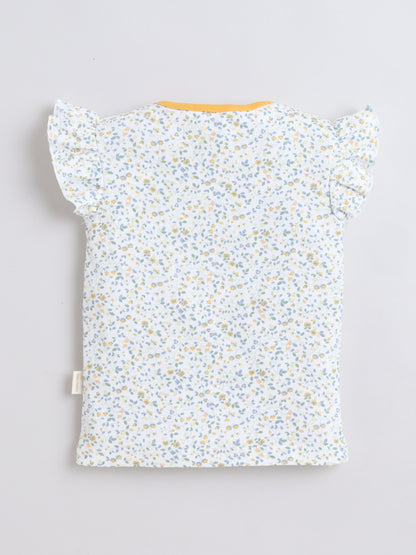 Girls Frill Sleeve T-Shirt - White Floral