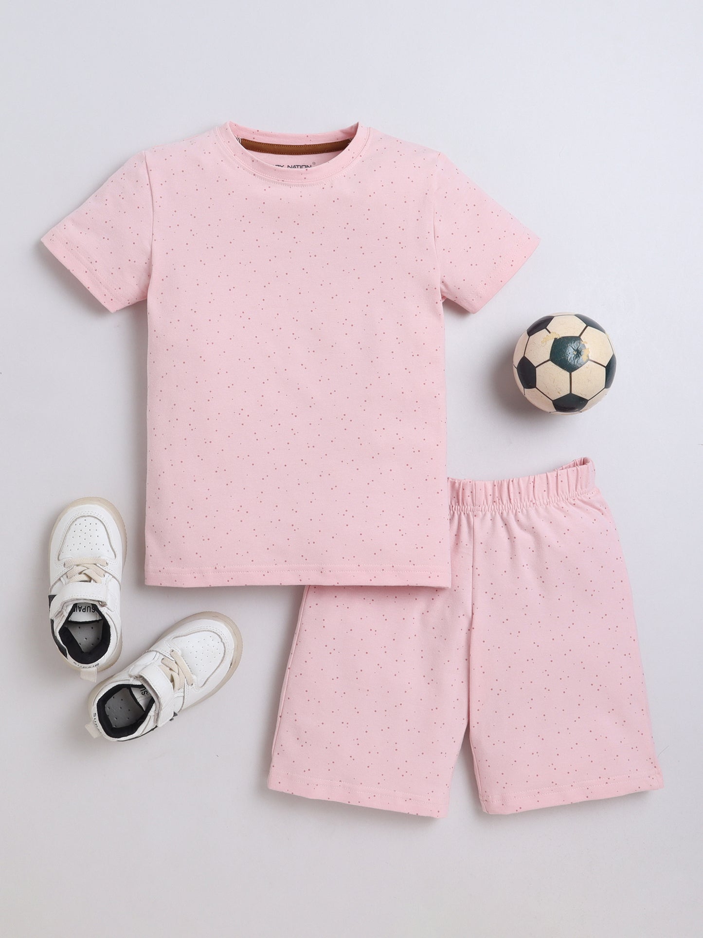 Baby Nation Cotton Knit Half Sleeve Coord Short Set - Pink Dot