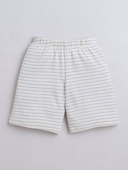 Baby Nation Cotton Knit Half Sleeve Coord Short Set - Light Blue Stripes
